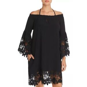 Muche et Muchette Jolie Black Lace Cover-Up Dress S/M Off Shoulder Bell Sleeve